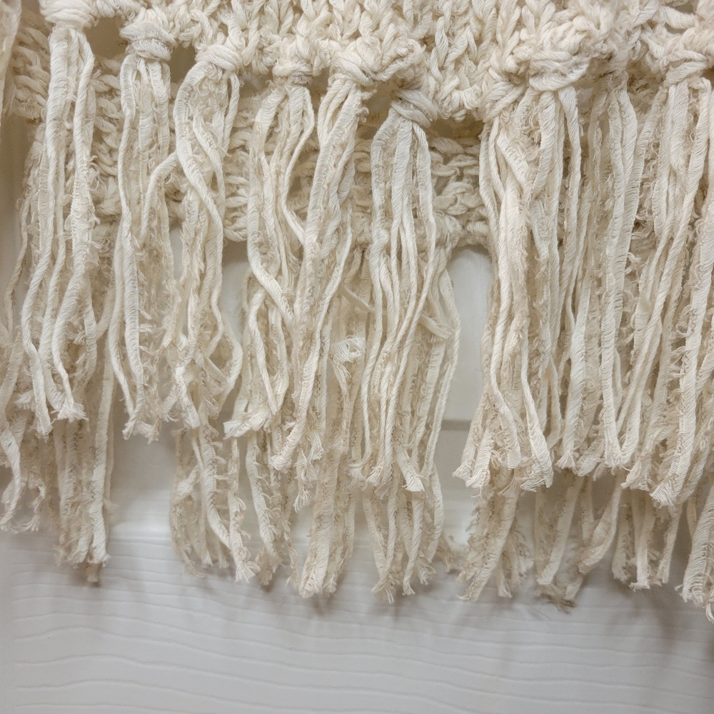 ITALIAN YARN CREAM KNIT PONCHO w/ FRINGE - Picture 3 of 7